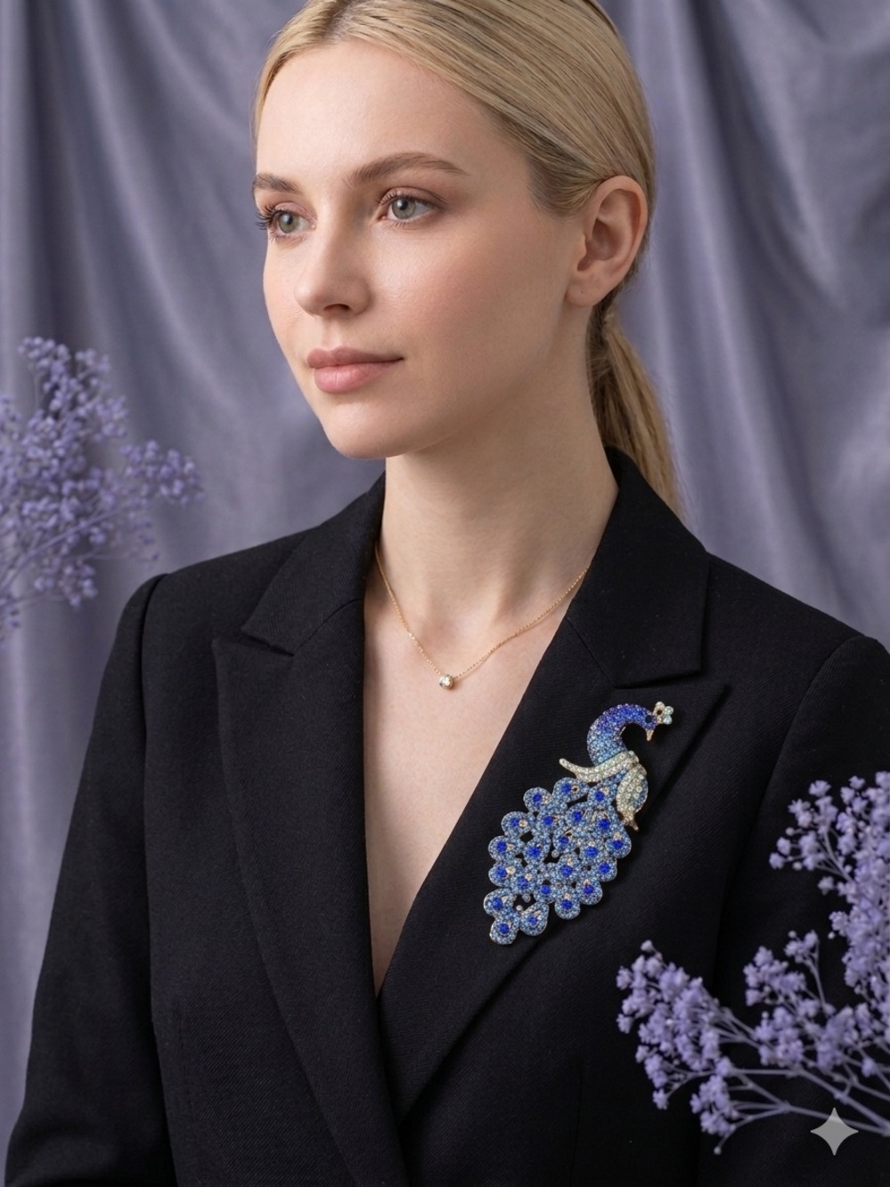 Blue Peacock Brooch - Elegant Women's Jewelry - Picture 4 of 5